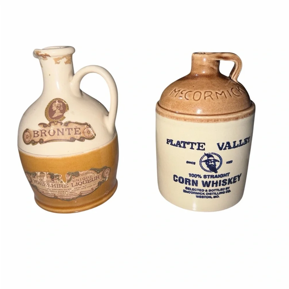 2 Vintage Whiskey Jugs Bronte McCormick Platte Valley Stoneware Boho Home Decor